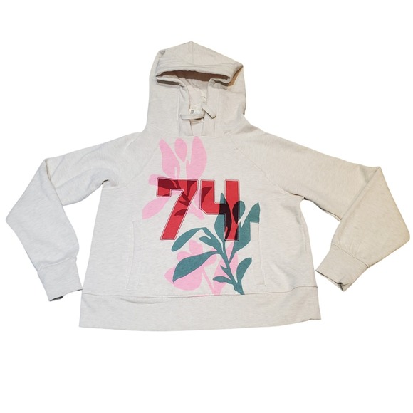 Daily Practice by Anthro Slim Fit Hoodie 74 Floral Graphic Heather Oatmeal S - Picture 1 of 16